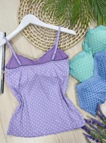 KIT 3 Polka Dot Tank Top With Beautiful Viscolycra Fabric Cups - Màu tím hoa cà - Xem 2
