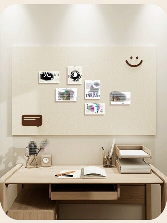 1 件粘性无痕公告板，笑脸图案米色备忘板，简约欧式背景，相框展示板，可插入图钉，适用于墙面装饰、办公室留言、办公室、会议室、卧室、书房的办公桌隔热