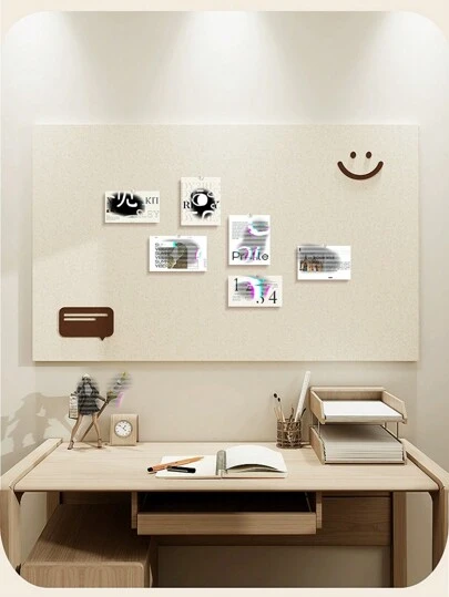 1 件粘性无痕公告板，笑脸图案米色备忘板，简约欧式背景，相框展示板，可插入图钉，适用于墙面装饰、办公室留言、办公室、会议室、卧室、书房的办公桌隔热