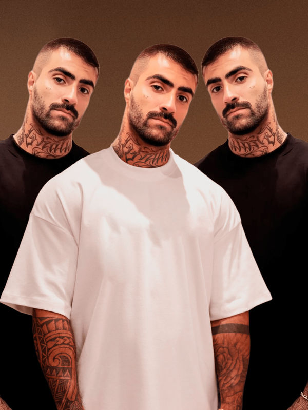 Kit 3 Camisetas Oversized Masculina Gola 2x1 Ribana Lisas