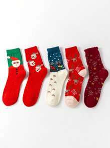 5 đôi tất len ấm áp mùa thu đông mới, tất ống giữa dệt jacquard hình hươu giáng sinh đáng yêu dành cho nữ, tất bắp chân mềm mại thoải mái, thích hợp cho dịp giáng sinh và mặc hàng ngày cũng như nhiều dịp khác nhau - Nhiều màu - Xem 14