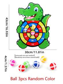 A Set Of Educational Children's Cartoon Pattern Crocodile Plate With 3 Sticky Balls, Dart Target Throwing Interactive Toys, Parent-Child Interactive Throwing Target Ball Indoor And Outdoor Safe Classic Dart Board Interactive Game, Training Children's Brain Hand-Eye Coordination Ability, Sticky Balls Are Randomly Colored