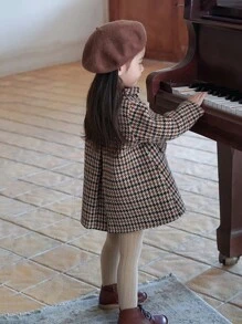 冬季少女经典英伦风千鸟格翻领大衣 - 彩色 - 查看 2