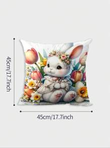 4 Pcs/1 Pc Easter Themed Bunny, Dwarf, Cute Easter Egg, Bamboo Basket Print, Short Plush Pillowcase, Sofa, Bedroom Home Decoration, Cushion Cover Without Pillow Core - Multicolor - View 6