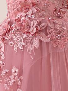 Tween Girl 淡粉色薄纱花童礼服生日公主装扮花童礼物伴娘礼服女童婚纱舞会礼服特殊场合礼服 - 藕粉色 - 查看 4