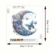 1 件 30*30 厘米/11.8*11.8 英寸无框 5D 不对称形状钻石画套件，DIY 月亮和蝴蝶设计墙面装饰或礼物，适合初学者和成人