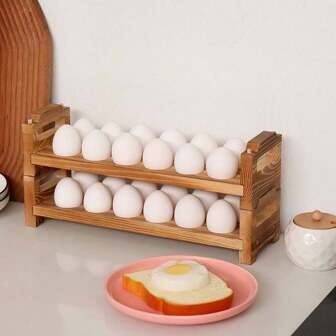 可堆叠木制鸡蛋托盘|每盘12个鸡蛋 - 农舍厨房储物柜和台面展示架|天然质朴的新鲜鸡蛋架