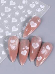 2 pezzi di adesivi per unghie a cuore 3D con aerografo, adesivi per unghie a cuore bianco e stelle per San Valentino, decorazioni eleganti, accessori e strumenti fai-da-te per la manicure