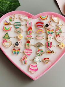 5件套时尚银色/金色合金戒指，儿童首饰礼物，可调节戒指，随机发货（无包装盒） - 彩色 - 查看 3