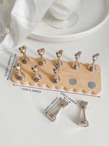 3D Solid Wooden Oval Nail Art Holder + 10 Finger Displays, Magnetic Base. Include Resin Crystal Ball, Rhinestone, Retro Floral Holographic Decorations, DIY For Home, Salon, Wedding, Valentine's Gift - Multicolor - View 11