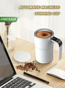White Electric Coffee Mug With Temperature Sensing, Magnetic Auto-Stirring, Portable Electric Coffee/Milkshake Shaker Cup For Protein Powder, Available In Black And Pink