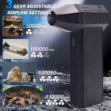 BiLOLLY Compressed Air Dust Collector - Mini Blower - Powerful Turbo Fan 140000RPM Electric Dust Collector, 3-Speed Wind Speed Adjustment, Suitable For: Keyboard Cleaning, Car Drying, Snow Removal And Dust Removal, Outdoor Camping And Other Dust Collectors - Black - View 4