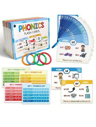 65 piezas Tarjetas pedagógicas mixtas de fonética de vocales largas, 20 etapas de aprendizaje de lectura, juego de actividad educativa familiar