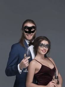 2 件情侣化妆舞会蕾丝面具套装，适合女性和男性威尼斯面具，适合各种节日情人节万圣节 - 黑色 - 查看 3