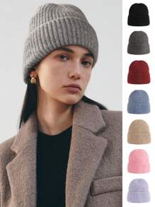 1 pièce Bonnet en tricot de fourrure de lapin unisexe, doux et moelleux, multicolore, tendance, polyvalent, convenant pour la rue, la chaleur, les activités de plein air, Noël