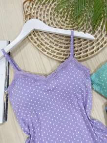 KIT 3 Polka Dot Tank Top With Beautiful Viscolycra Fabric Cups - Màu tím hoa cà - Xem 3