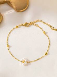 1 pieza Juego de collar y pulsera de perlas con diseño floral vintage hecho a mano, Gargantilla minimalista apta para un aspecto elegante, regalo para hermanas - Amarillo Oro - Ver 7