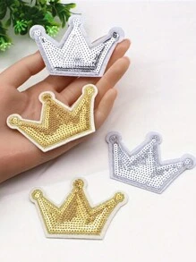 4pcs Gold & Silver Sequin Crown Embroidery Patches, Suitable For DIY Garments, Bags, Hats Iron-On Decoration - Multicolor - View 9