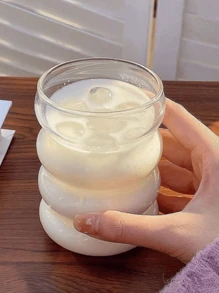 1pc/4pcs/8pcs 咖啡玻璃吸管杯、果汁杯、奶茶杯、冷饮杯、浓缩咖啡杯、条纹玻璃吸管、波浪杯、波浪形玻璃杯、冰咖啡杯、啤酒杯，非常适合鸡尾酒，适用于鸡尾酒、威士忌、饮料、牛奶，适用于家庭晚餐、酒吧和聚会、礼物