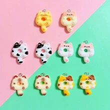 10 件彩色树脂甜甜圈猫吊坠饰品，手工制作的珠宝制作配件，适用于耳环、项链、手链、钥匙扣、包包装饰 - 随机搭配 - 彩色 - 查看 11