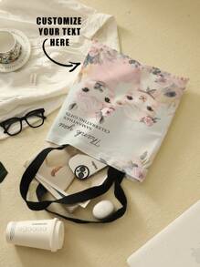 1pc Customized Canvas Bag, Unique Design (Photo, Landscape, Illustration), Foldable, Large Capacity, Lightweight, Stylish, Personalized Tote Bag, Shoulder Bag, Casual Shopping Bag Bags Ladies