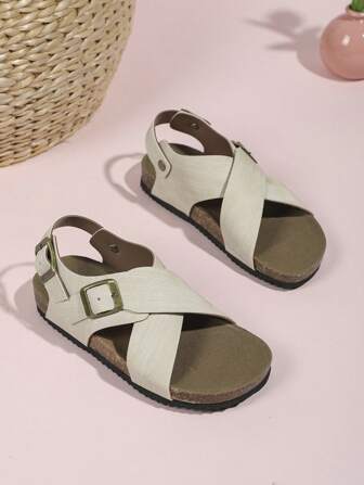 儿童软木风格平底蝴蝶凉鞋，低帮休闲舒适时尚