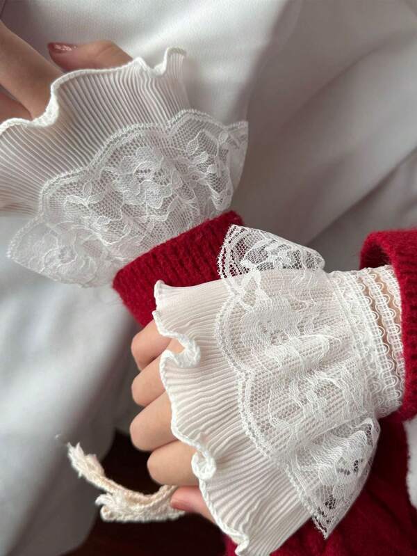 1 Pair Women Lace Trim False Sleeves, Spring Autumn Lightweight Sweatshirt/Sweatshirt Cuff Extension Accessories Wrist Warmer Valentines