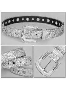 1 Piece Of Women's Rhinestone Bead Chain Decorative Belt Fashion Wide Belt Personalized Sequins Jeans Shirt Decorative Belt - Multicolor - View 6