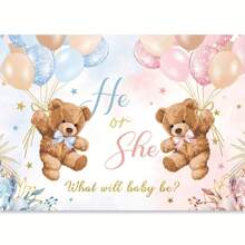 Fondo con oso para revelar el sexo del bebé, niño o niña, rosa o azul, globo floral bohemio, no podemos esperar talla grande, decoración de fondo para fotografía prenatal, accesorios de estudio y cabina fotográfica