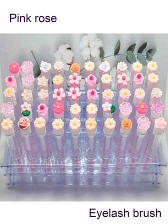 1/3/5pcs Multi-Color Floral Series Eyelash & Eyebrow Brushes, Eyelash Extension Tube Brushes, Elegant Design With Transparent Tube Cases, Portable Makeup Tools For Travel, Eyebrow Brush, Eyeshadow Brush, Brush