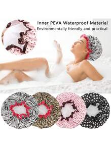 4 Pieces Shower Cap For Women, Elastic And Reusable, Hair Bath Caps, Double Waterproof Layers Bathing Hat - Multicolor - View 4