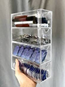 1个化妆收纳盒，适用于梳妆台，大容量透明抽屉，可收纳口红、化妆刷、隐形眼镜、珠宝盒、化妆包、化妆刷架、香水收纳盒、化妆包，是送给女性的礼物，也是圣诞礼物和送礼佳品。 - 無色 - 查看 4