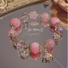 1 件天然玛瑙、草莓石英、宇宙星空设计手工手链，吸引爱情 - 多色 - 查看 1