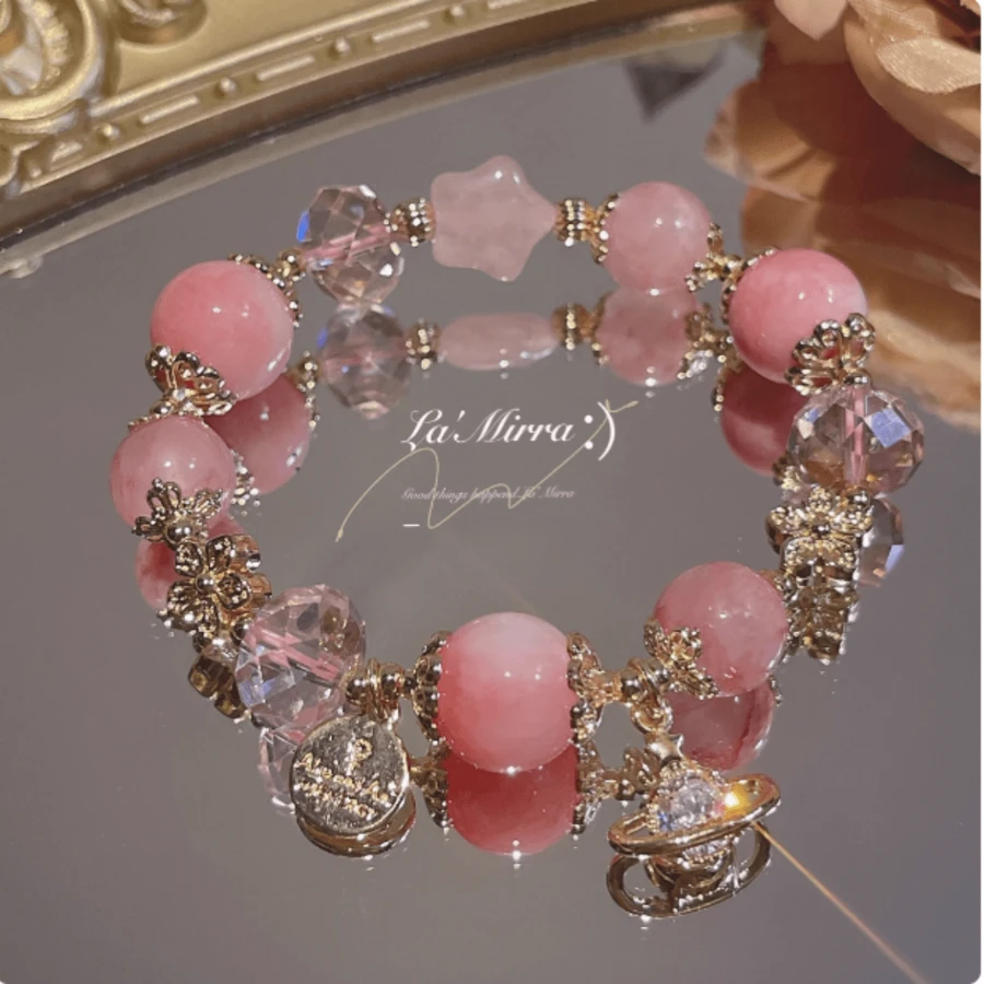 1 件天然玛瑙、草莓石英、宇宙星空设计手工手链，吸引爱情 - 多色 - 查看 1