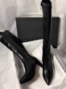 Stivali alti con tacco alto da donna, nuovi stivali alti sopra il ginocchio  elasticizzato con punta affusolata e tacco spesso per l'autunno/inverno