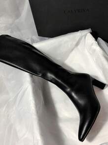 Stivali alti con tacco alto da donna, nuovi stivali alti sopra il ginocchio  elasticizzato con punta affusolata e tacco spesso per l'autunno/inverno