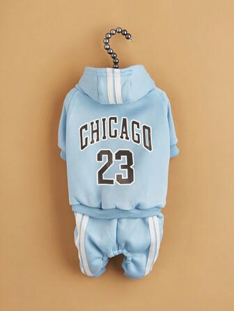 1pc English Text Fleece Hooded Sweatshirt Apparel For Small Dogs Like Schnauzer, Pomeranian, Shiba Inu, Autumn