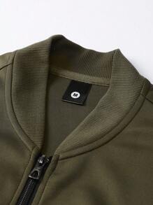 2 قطعة طقم رجالي كاجوال مكون من جاكيت مزودة بسحاب وياقة بيسبول وبنطلون بسحاب، تصميم بسيط مع طباعة حصان جاري، مناسب للرياضة والارتداء اليومي، ملابس خريفية - متعدد الألوان - مشاهدة 4