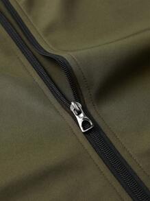 2 قطعة طقم رجالي كاجوال مكون من جاكيت مزودة بسحاب وياقة بيسبول وبنطلون بسحاب، تصميم بسيط مع طباعة حصان جاري، مناسب للرياضة والارتداء اليومي، ملابس خريفية - متعدد الألوان - مشاهدة 5