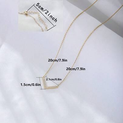 1pc V Collarbone Necklace With Rhinestone Simple & Elegant Stainless Steel