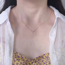 1pc V Collarbone Necklace With Rhinestone Simple & Elegant Stainless Steel
