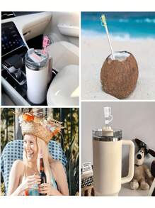 6 件装草帽，顶部带 10 毫米吸管，适用于 30 和 40 盎司无柄水壶 - 彩色 - 查看 7