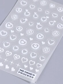 2 pezzi di adesivi per unghie a cuore 3D con aerografo, adesivi per unghie a cuore bianco e stelle per San Valentino, decorazioni eleganti, accessori e strumenti fai-da-te per la manicure
