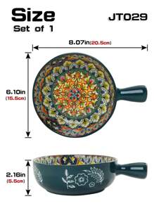 1pc Ceramic Bowl With Handle, Unique Floral Rim Design, 4 Color Options, Suitable For Kitchen, Dining, Ramen, Soup,School Supplies - Multicolor - View 6