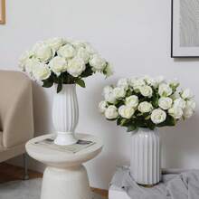 2/6/10/12pcs Artificial Silk Rose Flower Bouquet With Long Stems For Home Wedding Decor, Valentine's Day Party Gifts Birthday Graduation - White - View 7