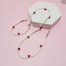 1pc Faux Crystal Beaded Cherry Eyeglass Chain For Women - Pearl Red - View 4