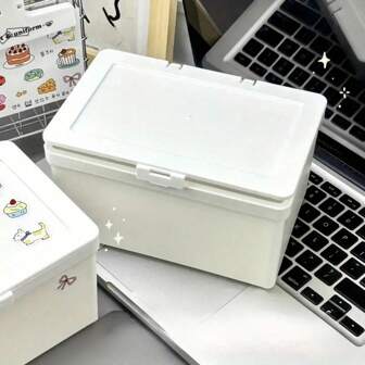 Caja de almacenamiento de plástico con tapa abatible, organizadores de escritorio simples, contenedor a prueba de polvo adecuado para organización del hogar y la oficina, regalo para mujeres