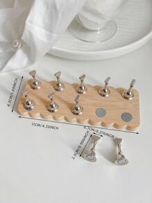 3D Solid Wooden Oval Nail Art Holder + 10 Finger Displays, Magnetic Base. Include Resin Crystal Ball, Rhinestone, Retro Floral Holographic Decorations, DIY For Home, Salon, Wedding, Valentine's Gift - Multicolor - View 14