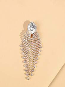 Rhinestone Tassel Earrings - Yellow Gold - View 2