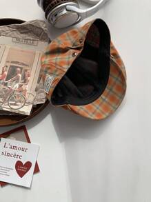 1 件格子帆布报童帽，可翻转格子尖顶帽，复古休闲贝雷帽风格，适合春秋季男女 - 彩色 - 查看 20